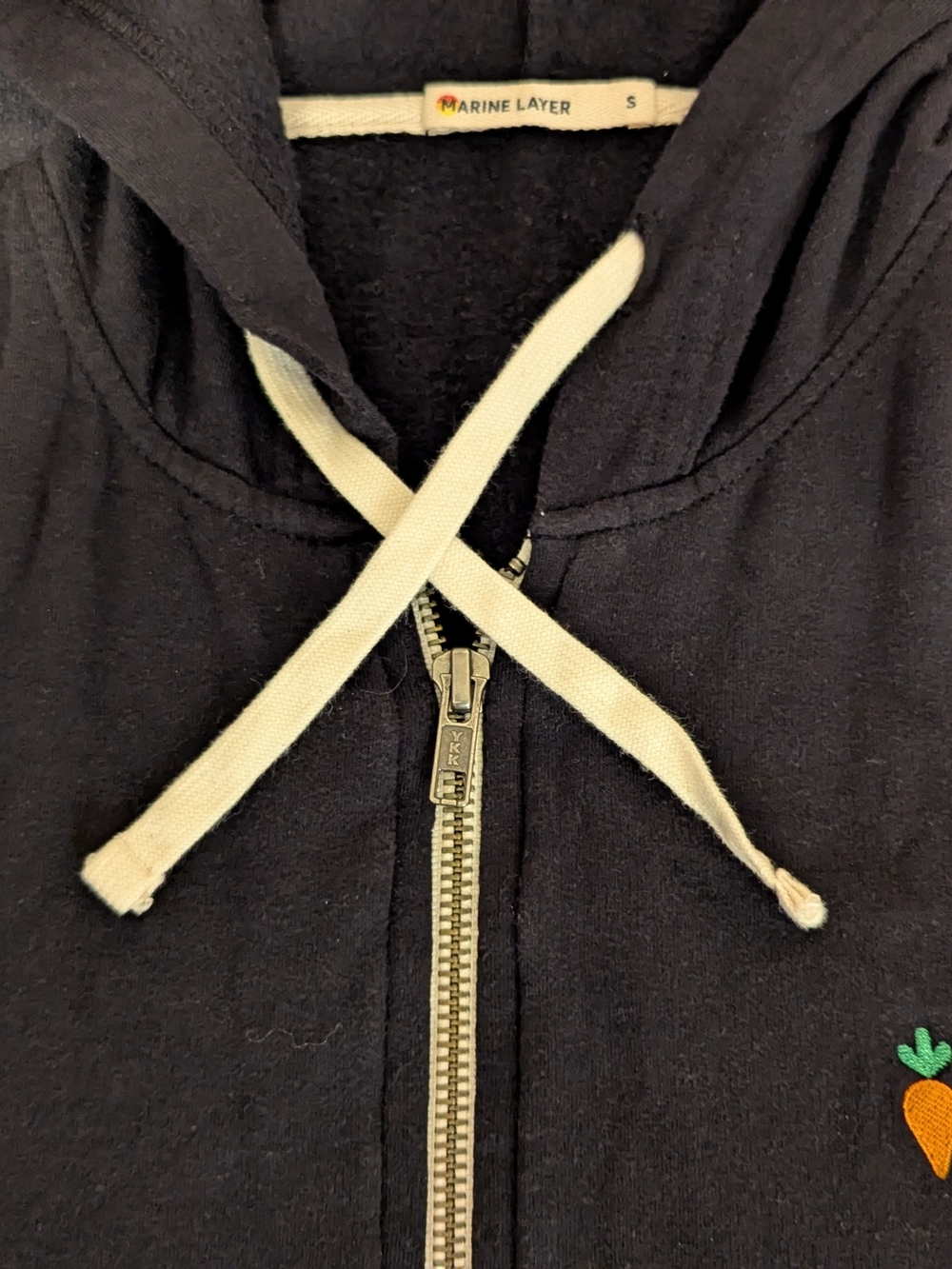 Marine Layer Black Zip Hoodie Carrot Logo Soft Modal Blend Small - Picture 2 of 10